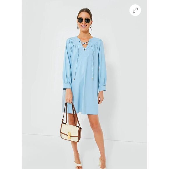 Tuckernuck Dresses & Skirts - Pomander Place Baby Blue Robbie long sleeve lace up strappy sheath dress sz XXL